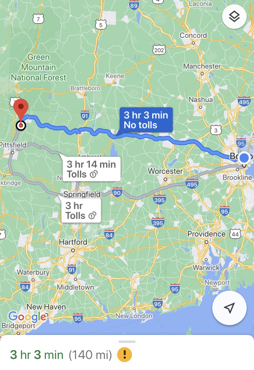 GPS from Boston to Mount Greylock