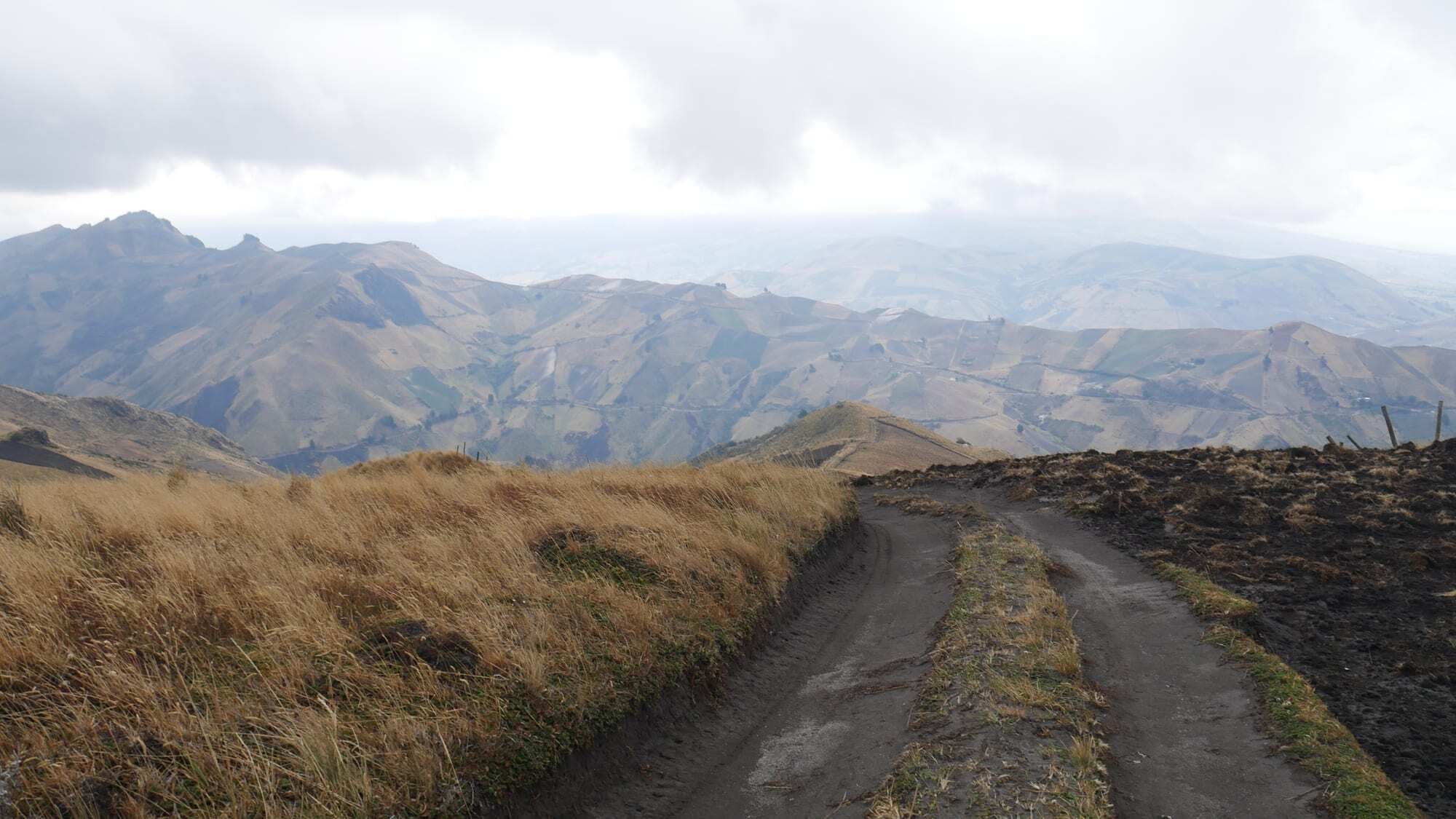 An unpaved road winding through the Ecuadorian highlands